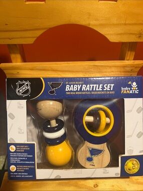 Baby Fanatic St. Louis Baby Rattle Set - Blue & Yellow -Real Wood